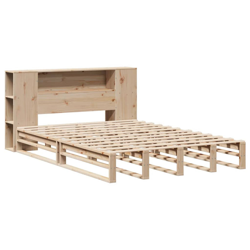 vidaXL tömör fa könyvespolcos ágy matrac nélkül 140 x 190 cm