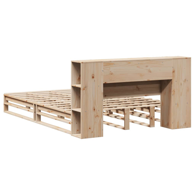 vidaXL tömör fa könyvespolcos ágy matrac nélkül 140 x 190 cm