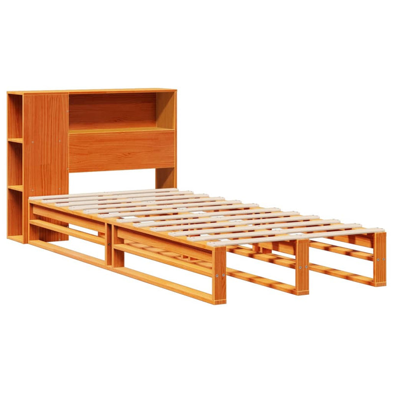 vidaXL viaszbarna tömör fa könyvespolcos ágy matrac nélkül 90 x 190 cm
