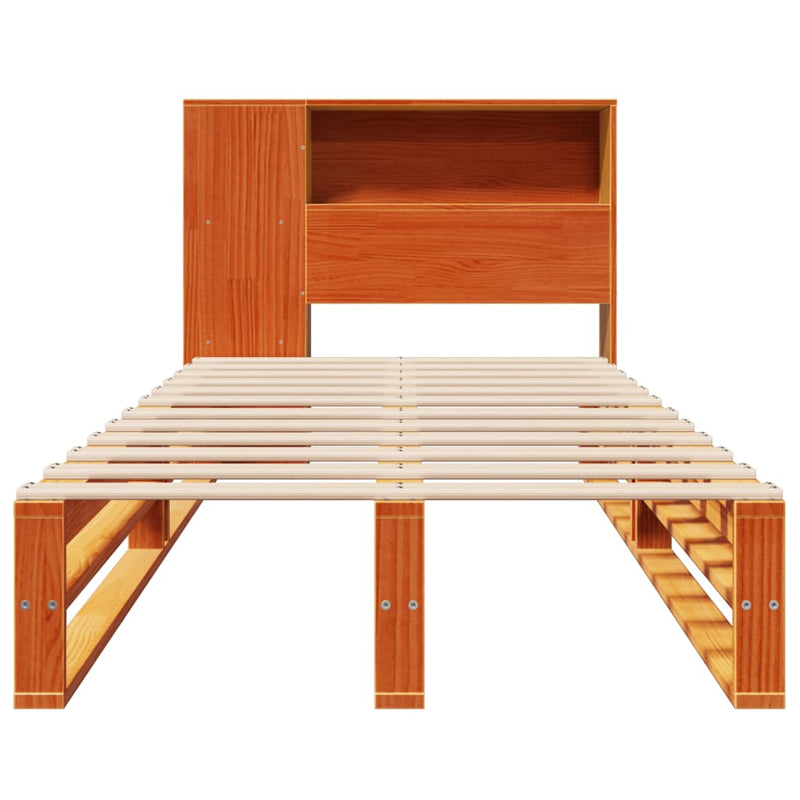 vidaXL viaszbarna tömör fa könyvespolcos ágy matrac nélkül 90 x 190 cm