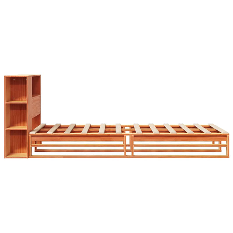 vidaXL viaszbarna tömör fa könyvespolcos ágy matrac nélkül 90 x 190 cm