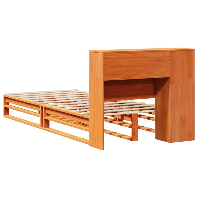 vidaXL viaszbarna tömör fa könyvespolcos ágy matrac nélkül 90 x 190 cm