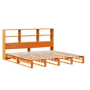 vidaXL viaszbarna tömör fa könyvespolcos ágy matrac nélkül 180 x 200cm