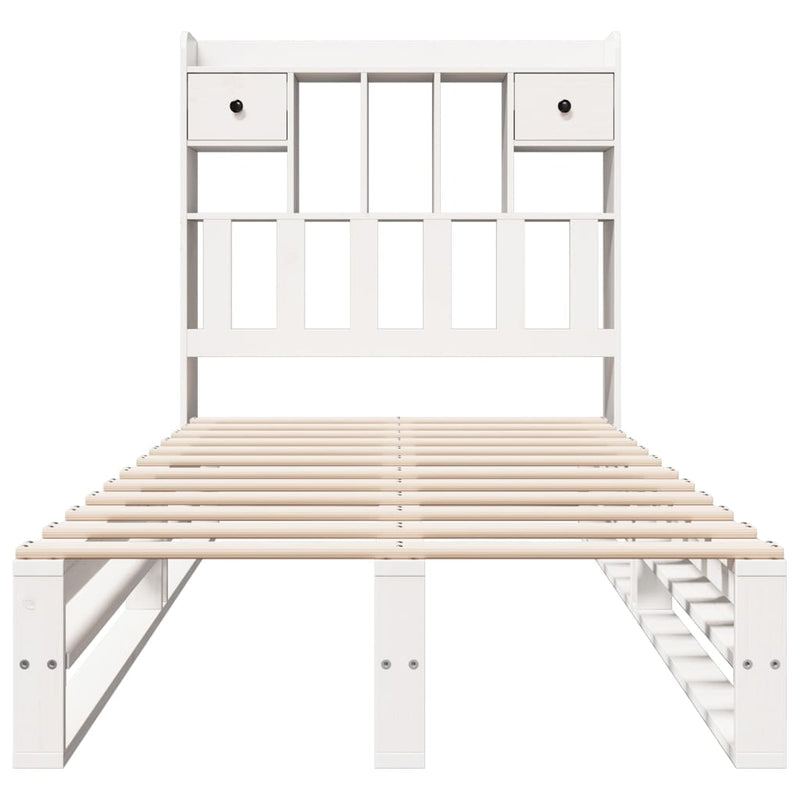 vidaXL fehér tömör fenyőfa könyvespolcos ágy matrac nélkül 90 x 200 cm