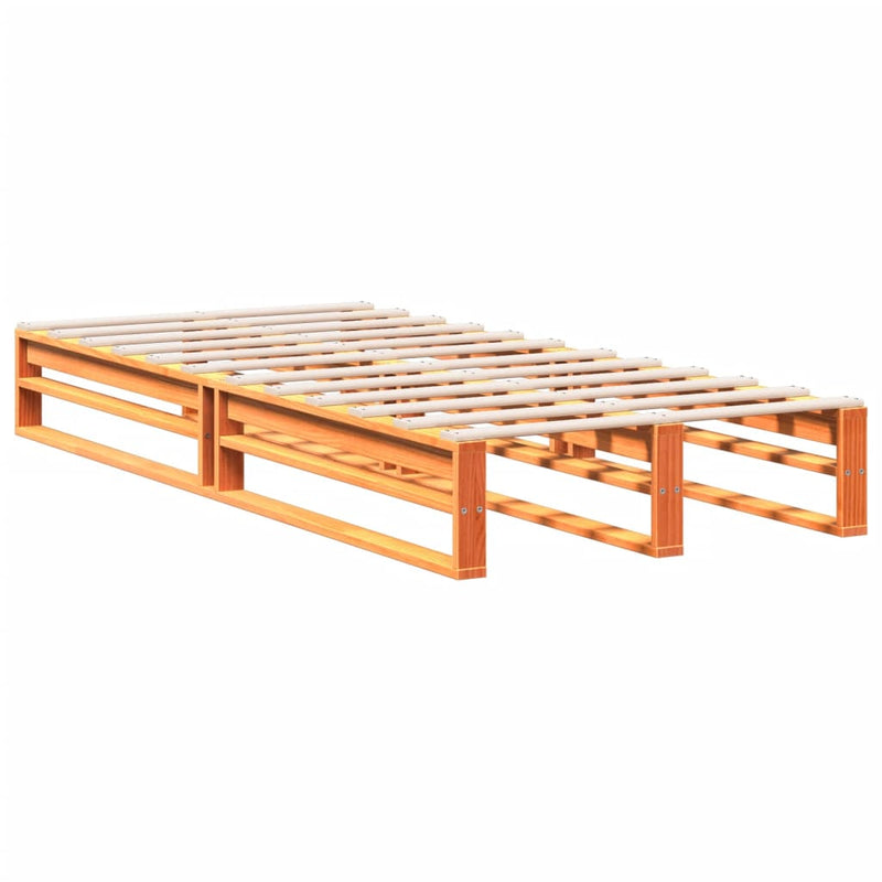 vidaXL barna tömör fenyőfa könyvespolcos ágy matrac nélkül 100 x 200cm