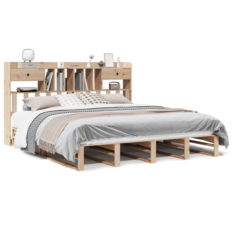 vidaXL tömör fenyőfa könyvespolcos ágy matrac nélkül 180 x 200 cm