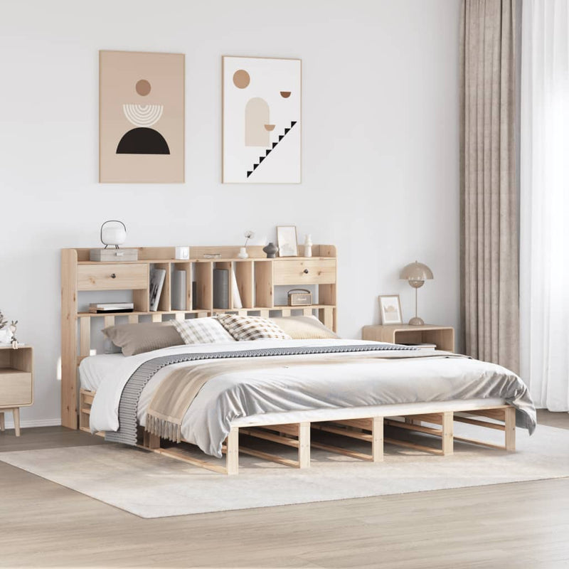 vidaXL tömör fenyőfa könyvespolcos ágy matrac nélkül 180 x 200 cm