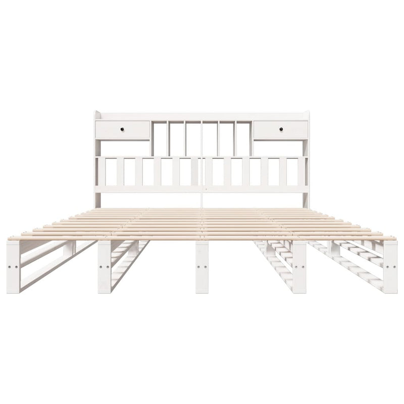 vidaXL fehér tömör fenyőfa könyvespolcos ágy matrac nélkül 180x200 cm