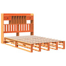 vidaXL barna tömör fenyőfa könyvespolcos ágy matrac nélkül 135 x 190cm