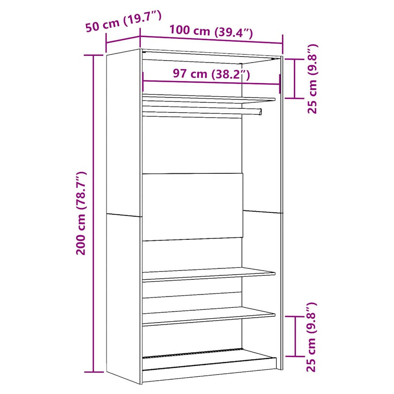 vidaXL antik fa színű szerelt fa ruhásszekrény 100 x 50 x 200 cm