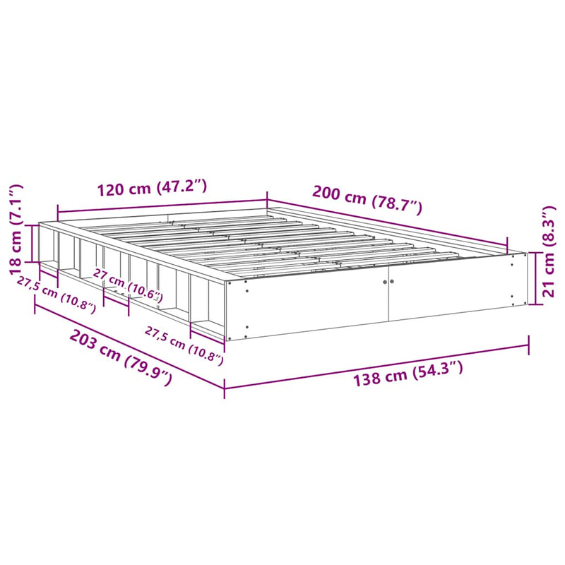 vidaXL ágykeret matrac nélkül 120x200 cm tömör fa tölgyfa