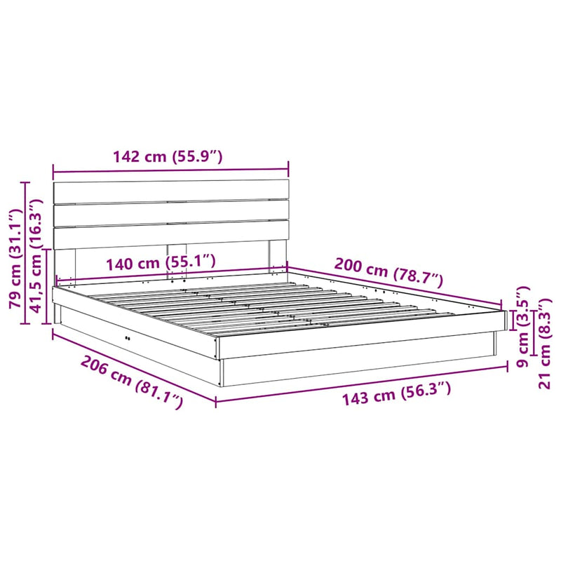 vidaXL ágykeret fejtámlával matrac nélkül 140x200 cm tömör fa tölgyfa