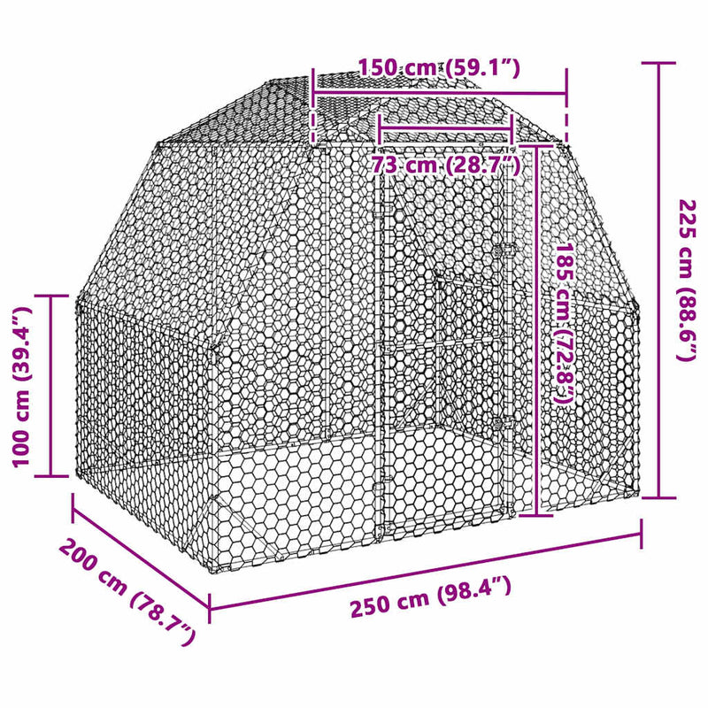 vidaXL Csirkefuttató 2,5x2x2,25 m horganyzott acél