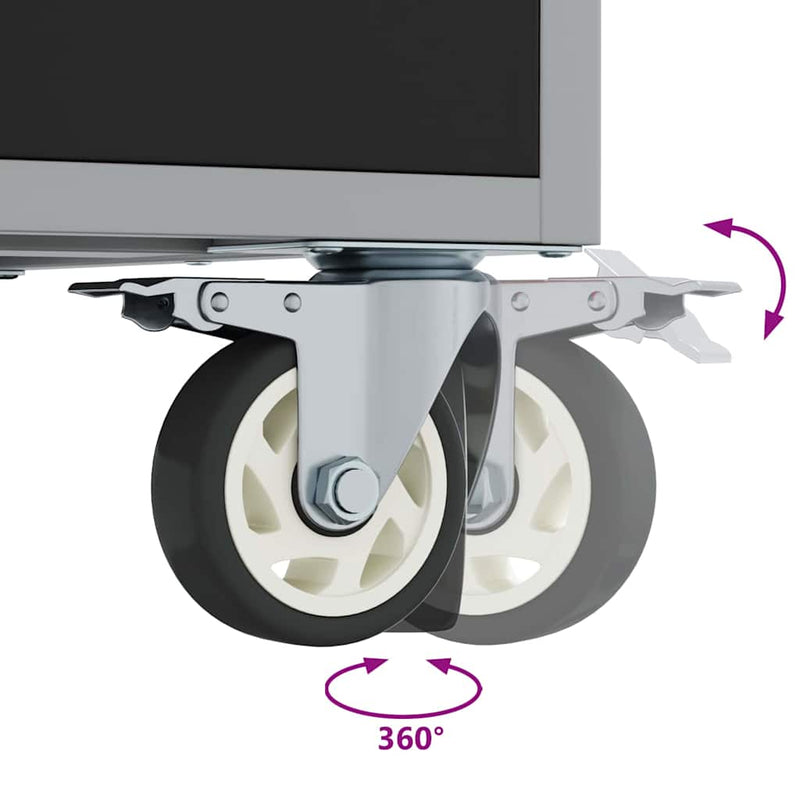 vidaXL Munkapad zárral Fekete és szürke 75 x 45 x 85 cm Porszórt Acél