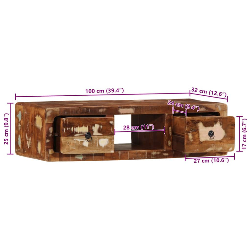 vidaXL tömör újrahasznosított falra szerelhető TV-szekrény 100x32x25cm