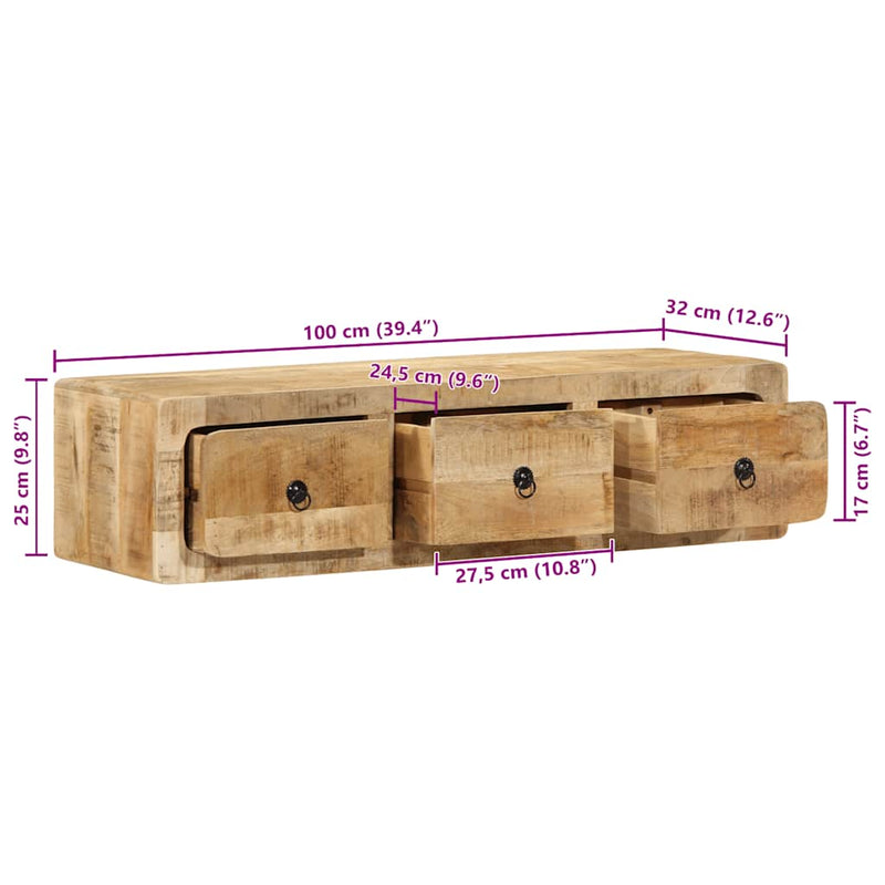 vidaXL tömör nyers mangófa falra szerelhető TV-szekrény 100x32x25 cm