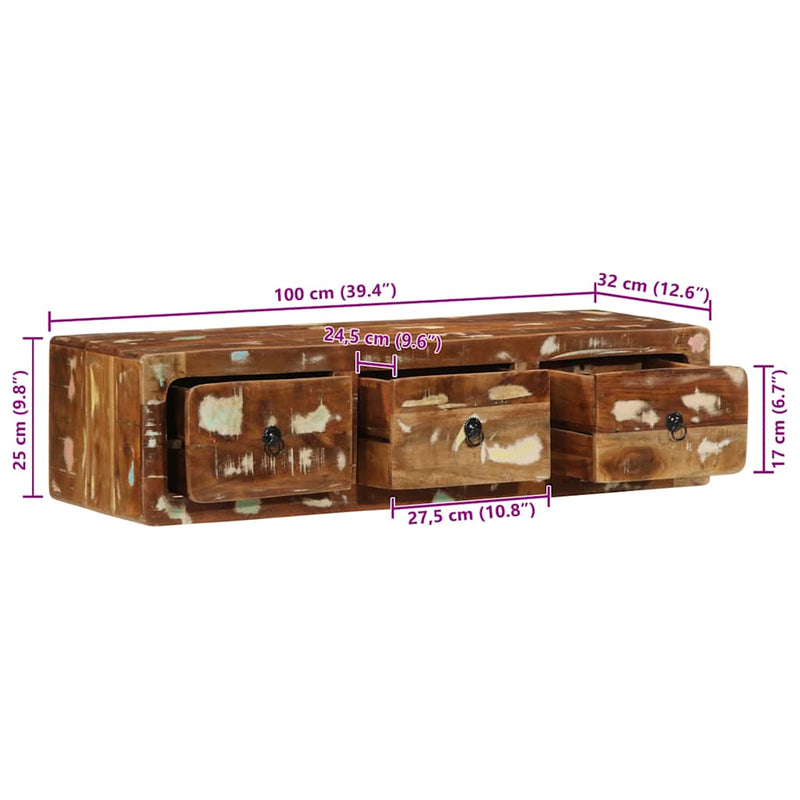 vidaXL tömör újrahasznosított falra szerelhető TV-szekrény 100x32x25cm
