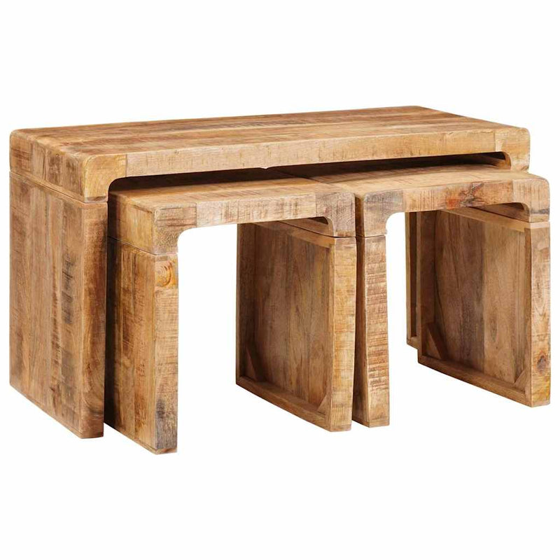 vidaXL Egymásba helyezhető asztalok 3 pcs tömör mangófa