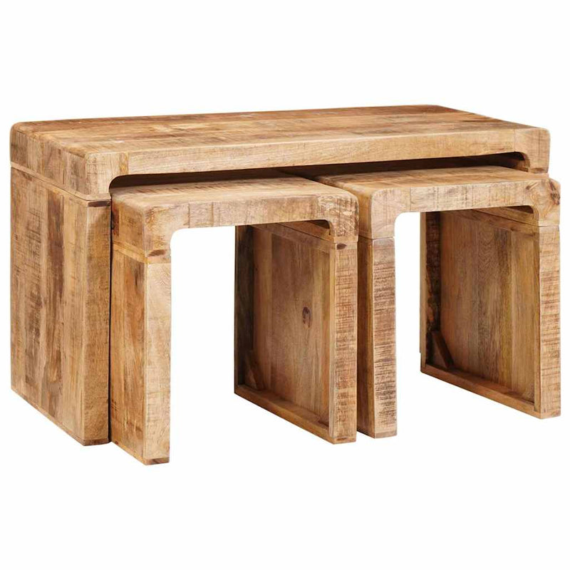 vidaXL Egymásba helyezhető asztalok 3 pcs tömör mangófa