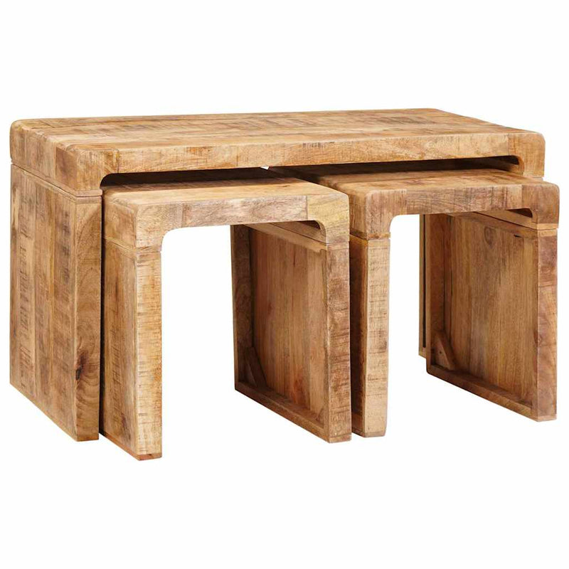 vidaXL Egymásba helyezhető asztalok 3 pcs tömör mangófa