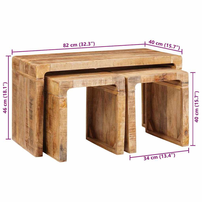 vidaXL Egymásba helyezhető asztalok 3 pcs tömör mangófa