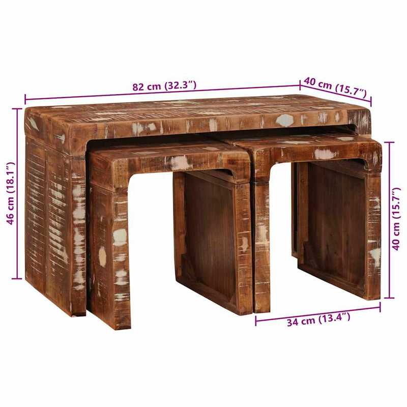 vidaXL Egymásba helyezhető asztalok 3 pcs tömör újrahasznosított fa