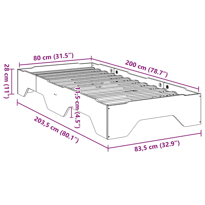 vidaXL ágy matrac nélkül rakásolható fehér 80x200 cm tömör fa