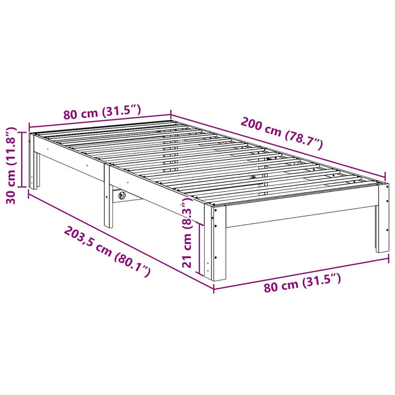 vidaXL fehér tömör fenyő ágykeret matrac nélkül 80 x 200 cm