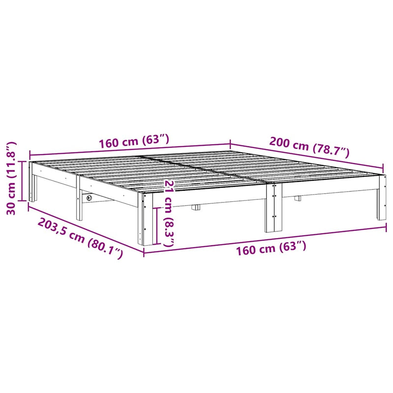 vidaXL tömör fenyőfa ágy matrac nélkül 160 x 200 cm