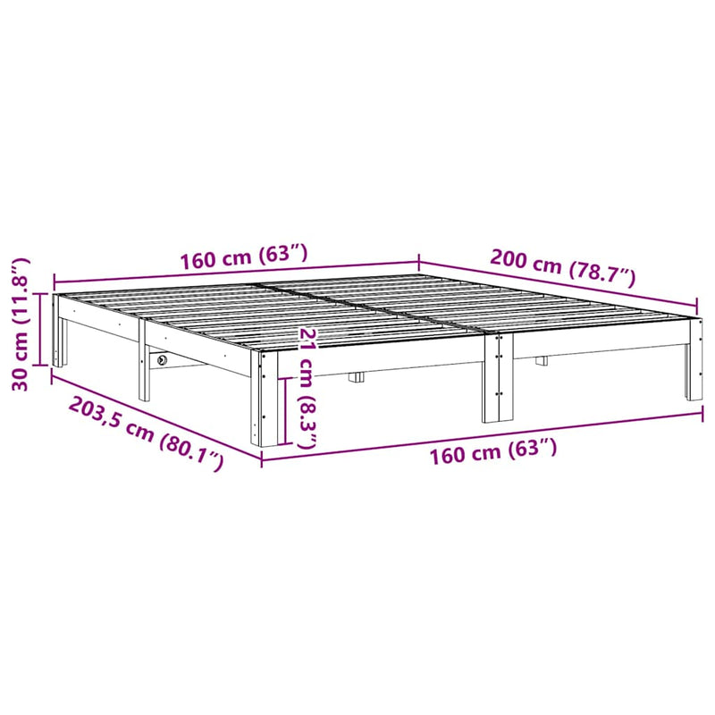 vidaXL fehér tömör fenyőfa ágy matrac nélkül 160 x 200 cm