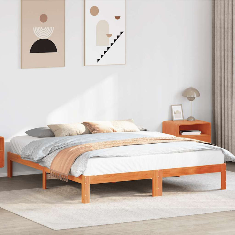 vidaXL viaszbarna tömör fenyőfa ágy matrac nélkül 160 x 200 cm