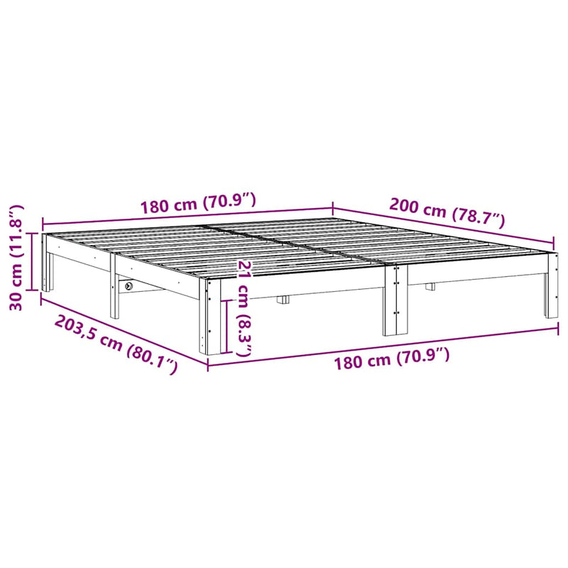 vidaXL fehér tömör fenyőfa ágy matrac nélkül 180 x 200 cm