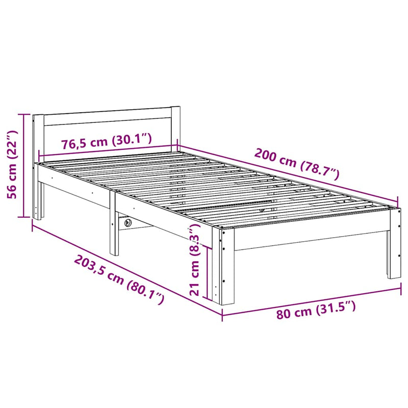 vidaXL viaszbarna tömör fenyő ágykeret matrac nélkül 80x200 cm