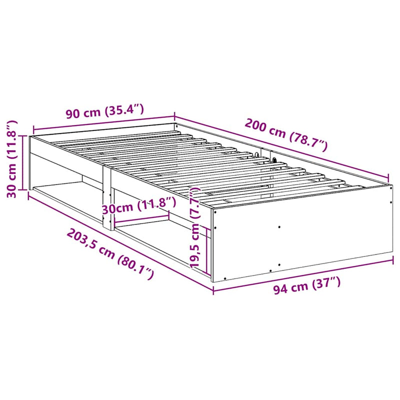 vidaXL tömör fenyőfa kanapéágy matrac nélkül 90 x 200 cm