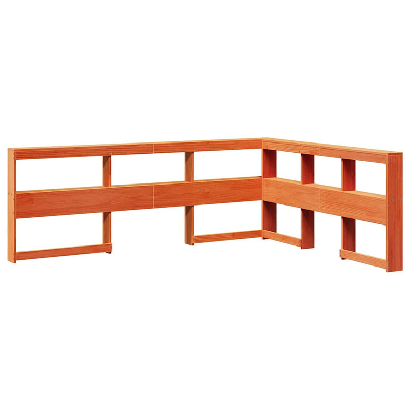 vidaXL Könyvespolc fejtámla L-alakú viaszbarna 150 cm tömör fa fenyőfa