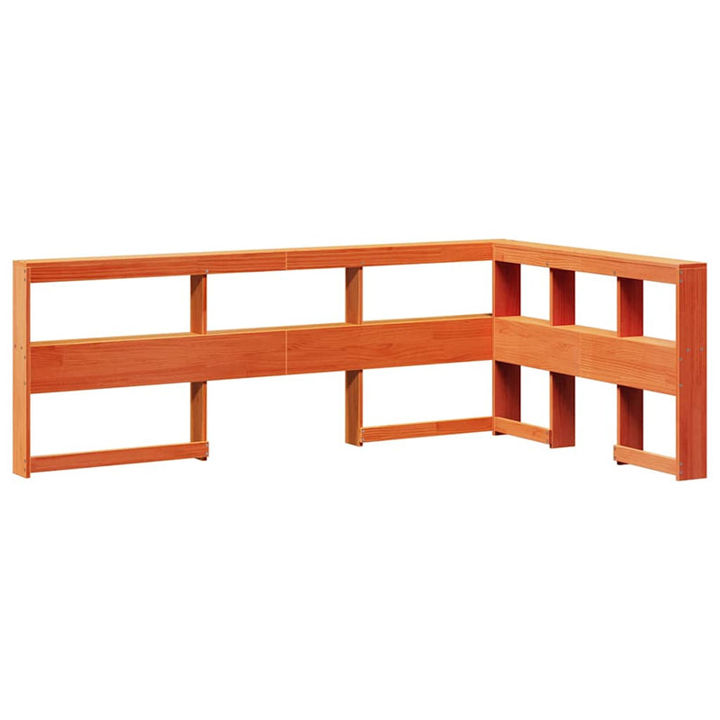 vidaXL Könyvespolc fejtámla L-alakú viaszbarna 120 cm tömör fa fenyőfa