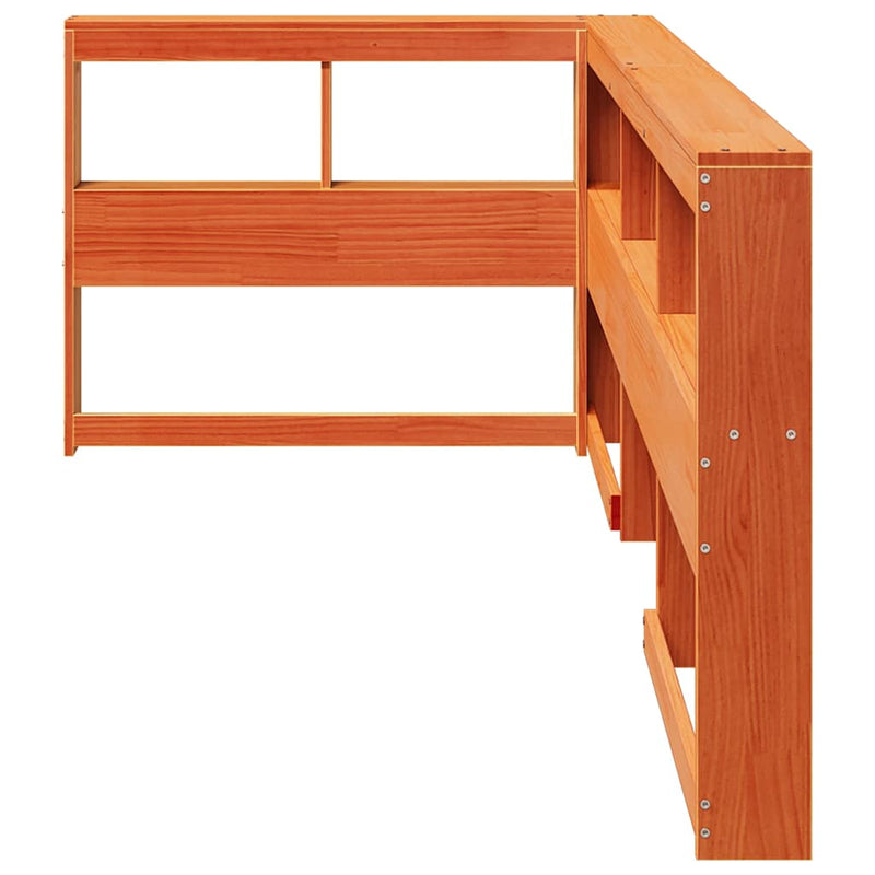 vidaXL Könyvespolc fejtámla L-alakú viaszbarna 80 cm tömör fa fenyőfa
