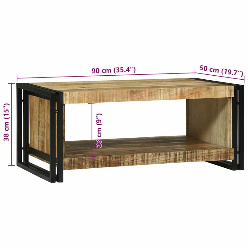 vidaXL Dohányzóasztal Barna 90 x 50 x 38 cm Tömör nyers mangófa