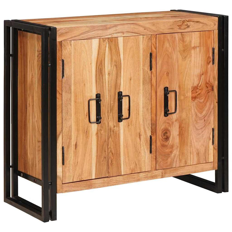 vidaXL Oldalszekrény ajtókkal Barna Tömör akácfa és fém