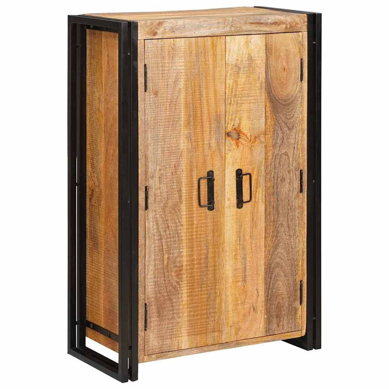 vidaXL Magas szekrény ajtókkal Barna Tömör rusztikus mangófából és fém