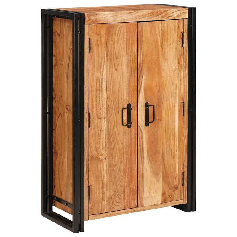 vidaXL Magas szekrény ajtókkal Barna Tömör akácfa és fém
