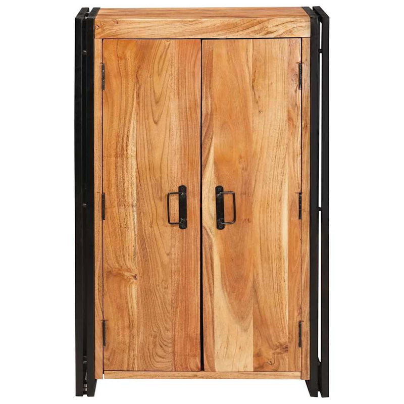 vidaXL Magas szekrény ajtókkal Barna Tömör akácfa és fém