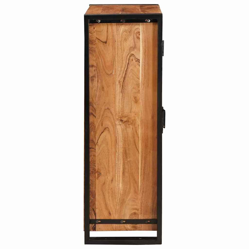 vidaXL Magas szekrény ajtókkal Barna Tömör akácfa és fém