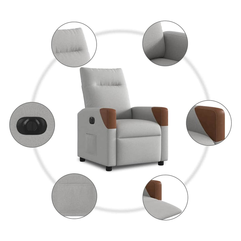 vidaXL felhőszürke szövet elektromos dönthető fotel