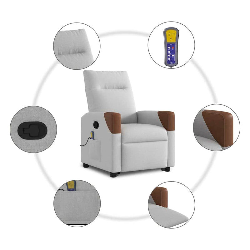 vidaXL Álló masszázsfotel felhőszürke szövet