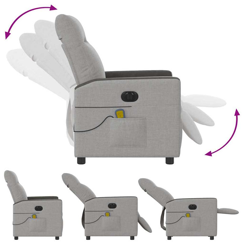 vidaXL felhőszürke szövet dönthető elektromos masszázsfotel