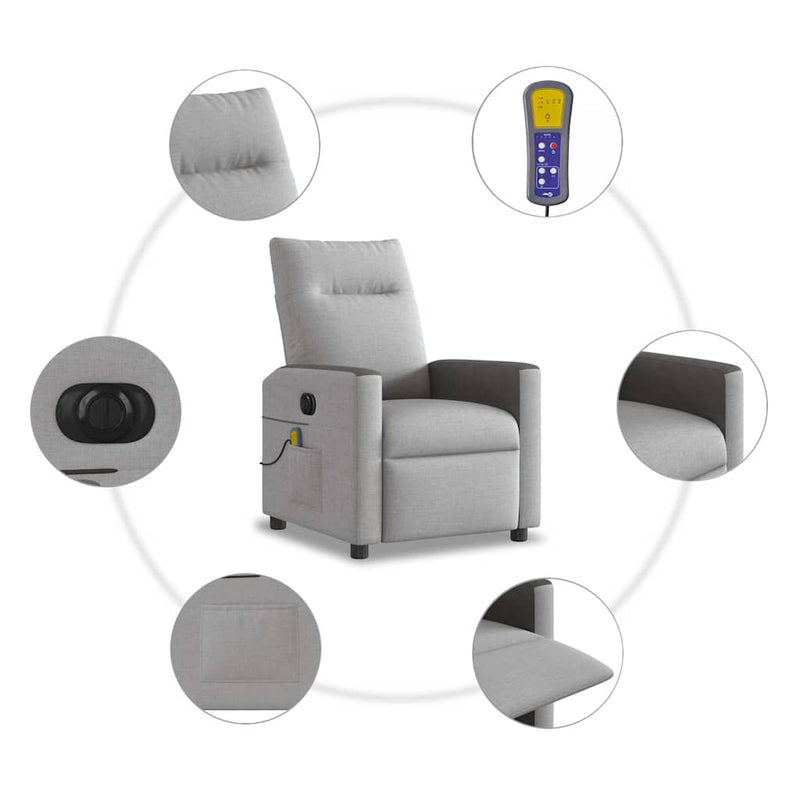 vidaXL felhőszürke szövet dönthető elektromos masszázsfotel