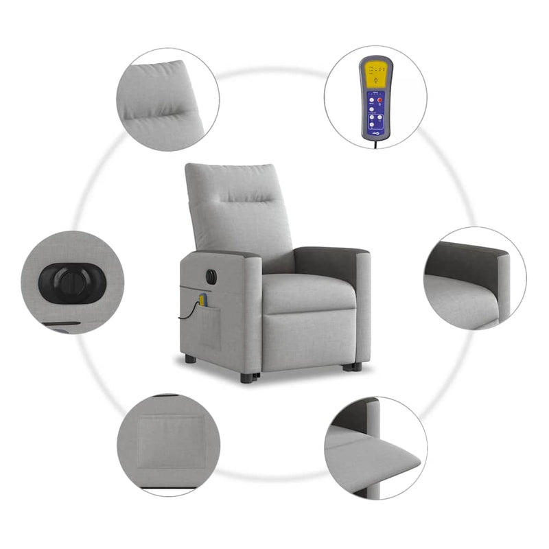 vidaXL Elektromos álló masszázsfotel felhőszürke szövet