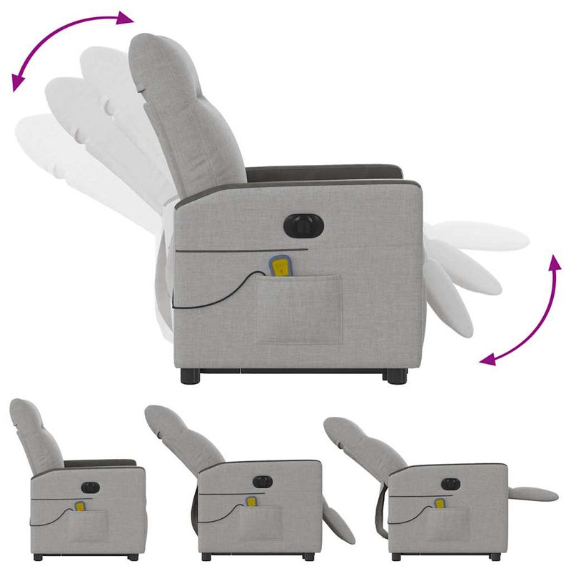 vidaXL Elektromos álló masszázsfotel felhőszürke szövet