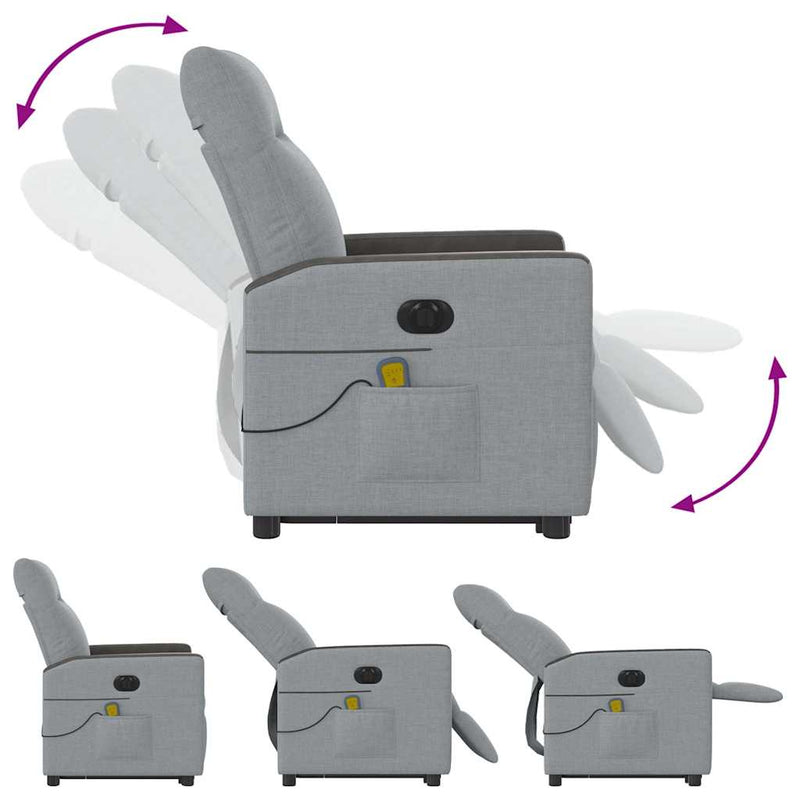 vidaXL világosszürke szövet dönthető elektromos álló masszázsfotel